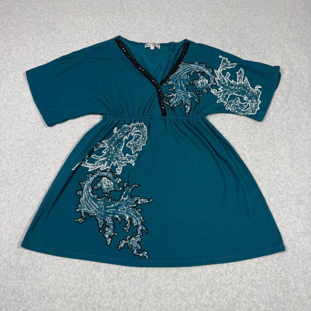 Vintage Y2K Fairy Grunge Spy Zone Exchange Teal Sequin Babydoll Top Medium